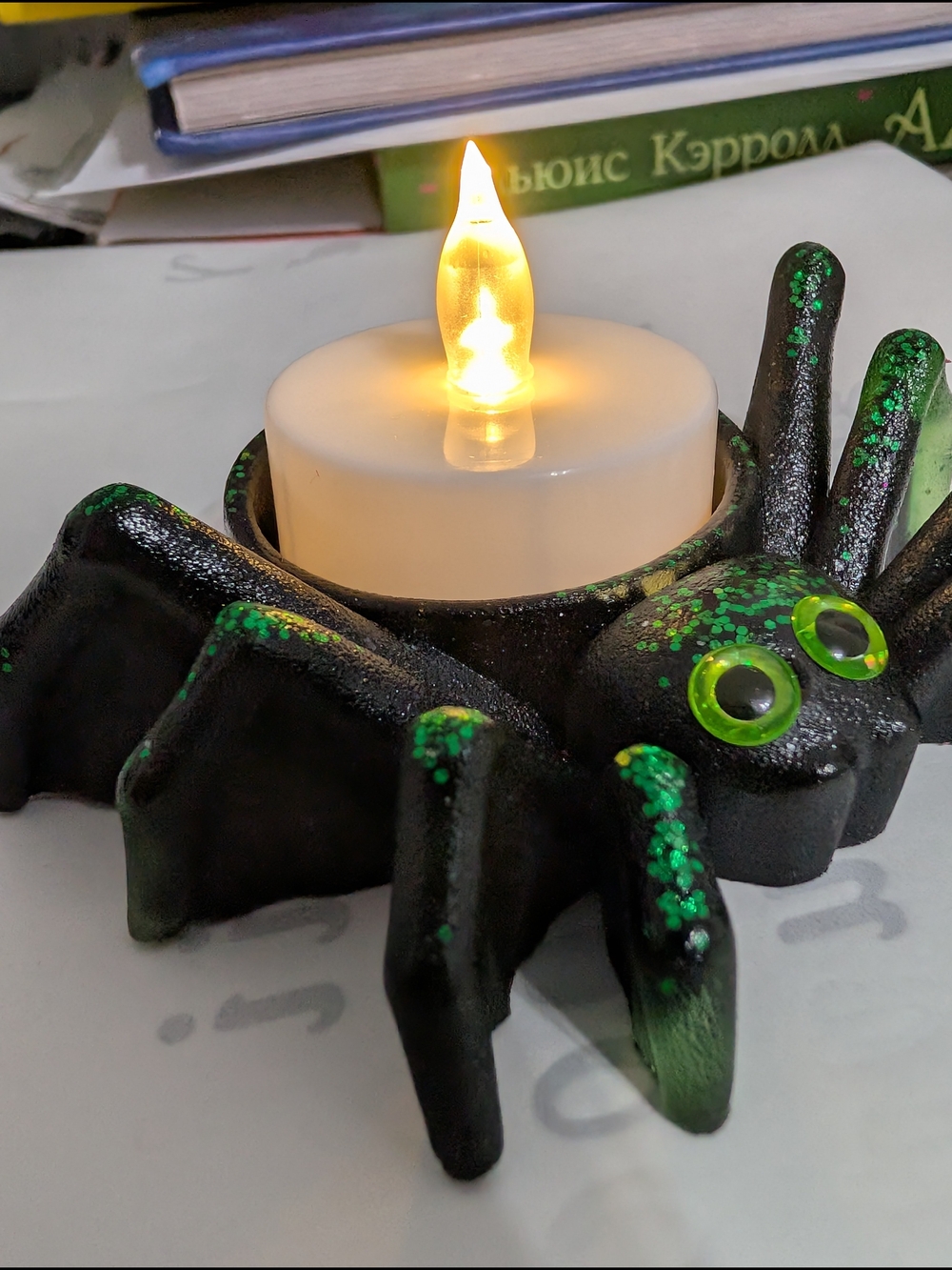 Black & Green Spider Tealight Holder - Decorative Reptile Accessory. Handmade.